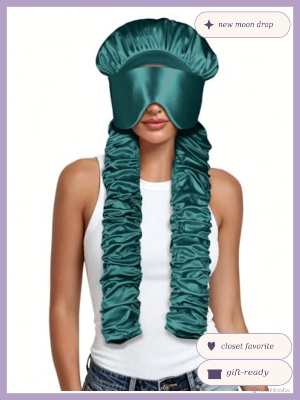 Satin Sleep Bonnet with Detachable Eye Mask Long Curling Ribbons